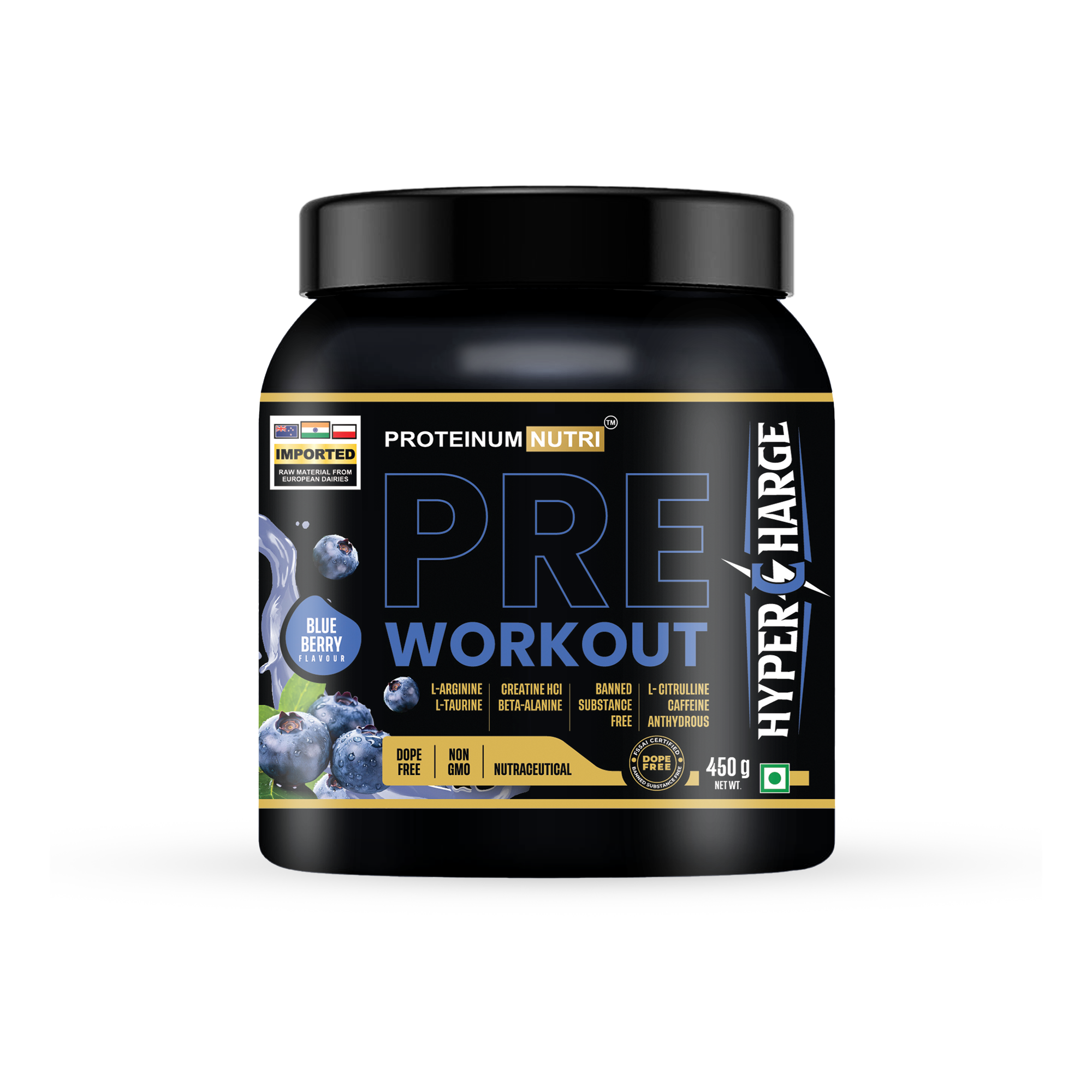 PRE-WORKOUT Blue Berry Front Mock